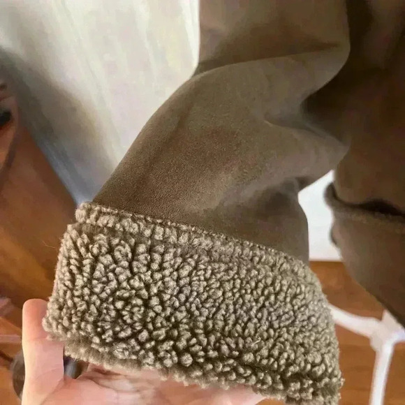 LL BEAN| chocolate Brown faux suede & Shearling mid length coat button XL cozy - Picture 4 of 10